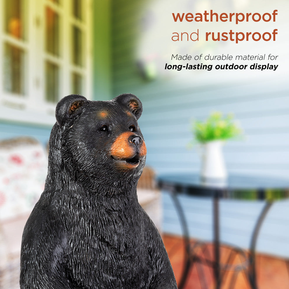 36" Tall Outdoor Standing Black Bear with Welcome Sign Yard Statue Decoration