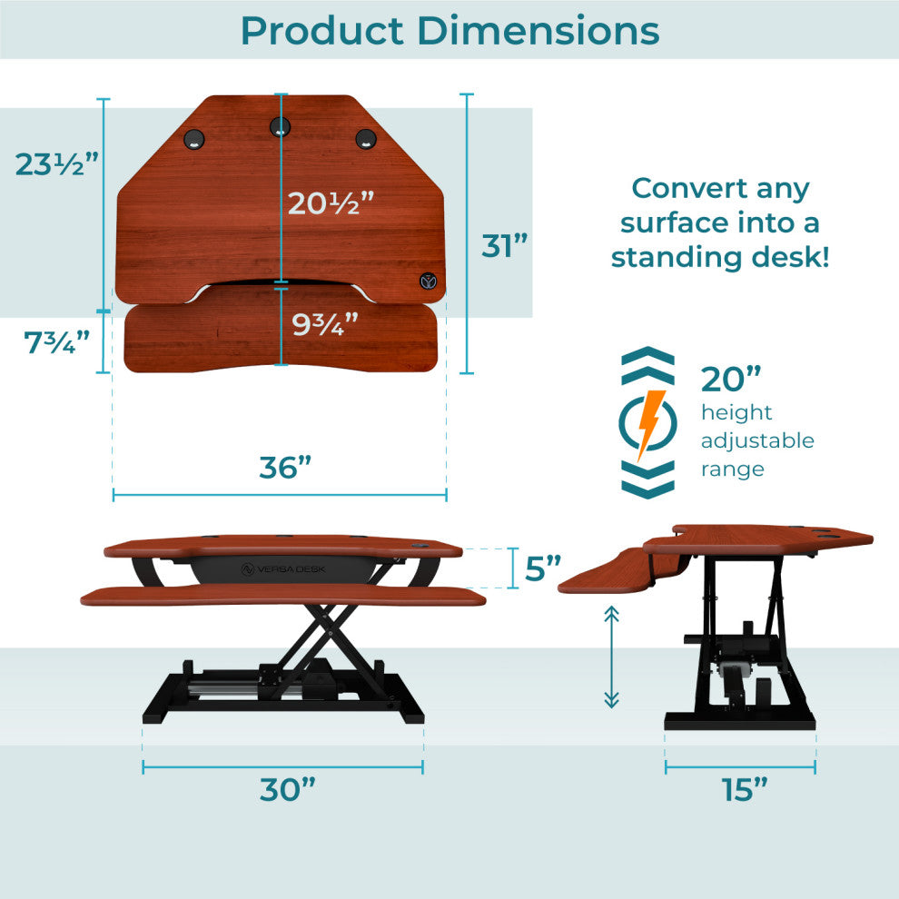 VersaDeskÂ® PowerProÂ® Corner Electric Standing Desk Converter with USB Charging, Cherry