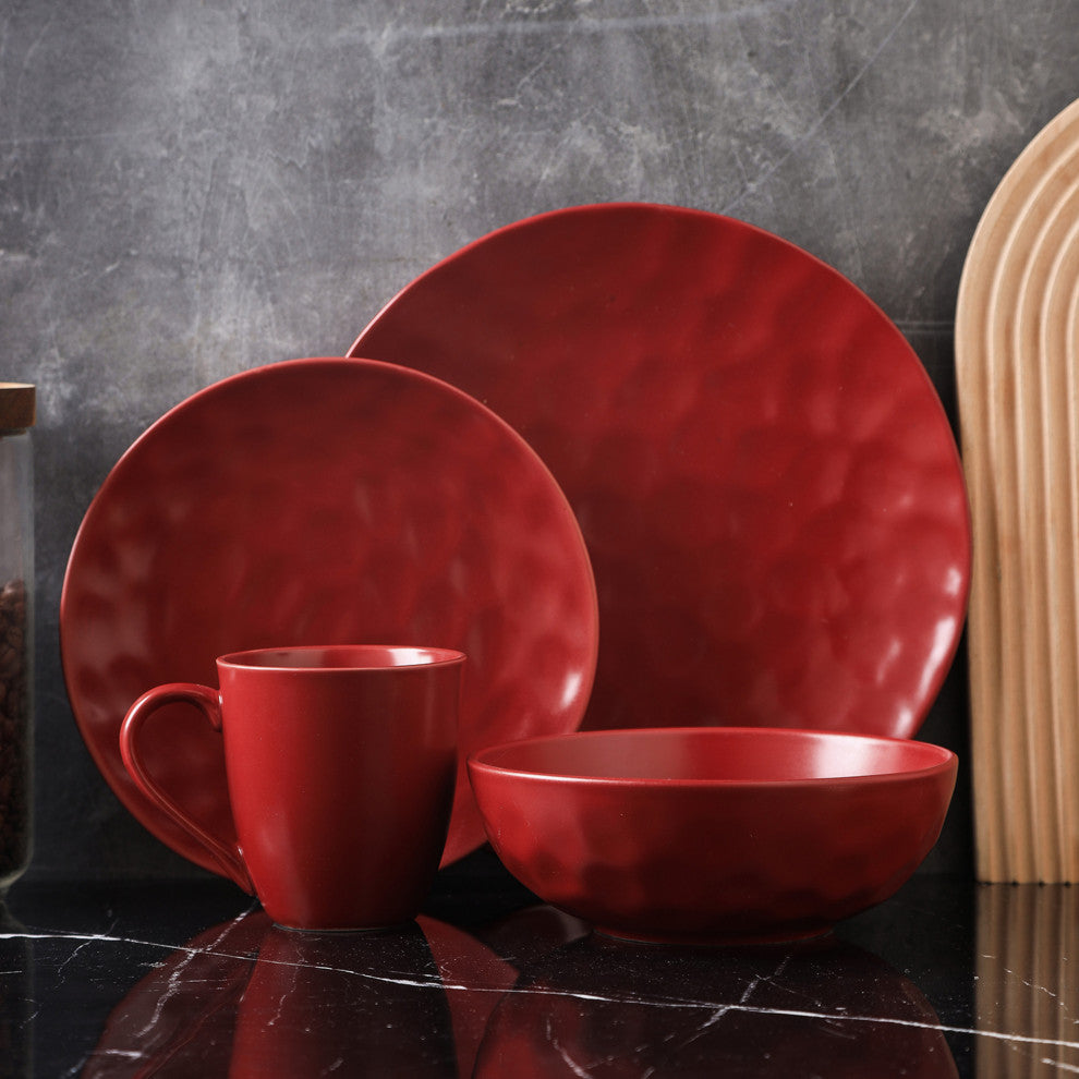 Stone Lain Sam Porcelain 32 Piece Dinnerware Set, Red