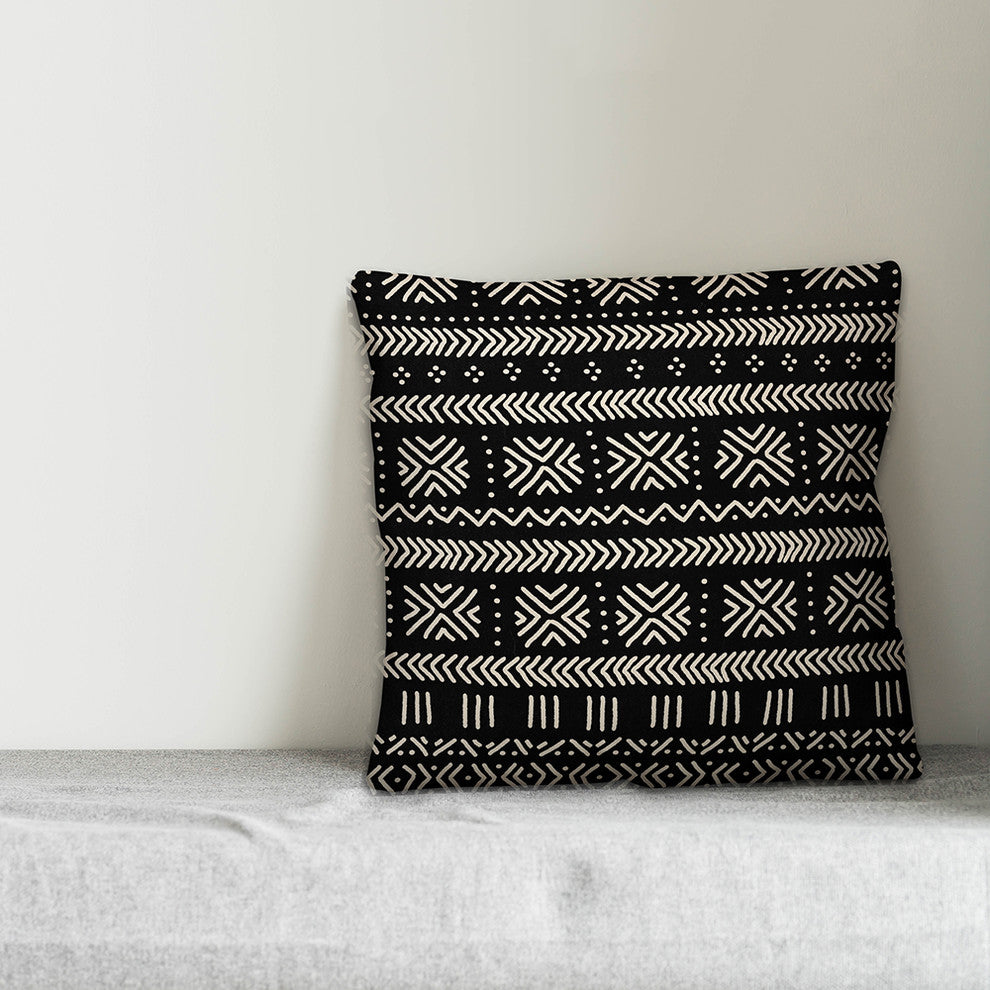Black Mudcloth Pattern 18"x18" Outdoor Throw Pillow