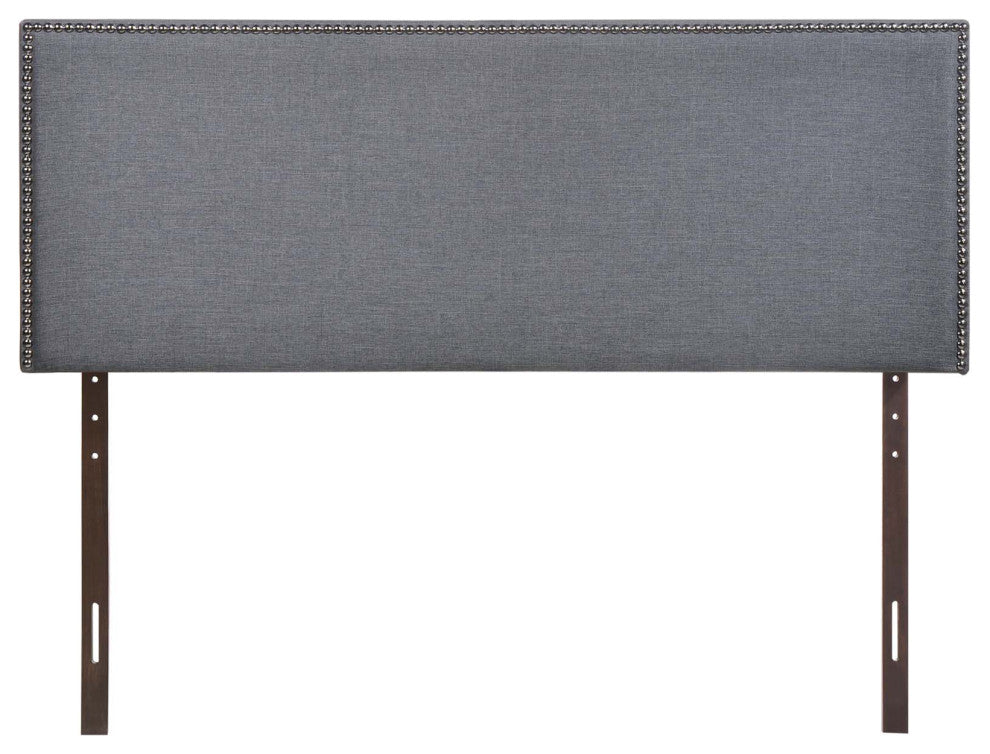 Region Queen Nailhead Upholstered Headboard, Smoke