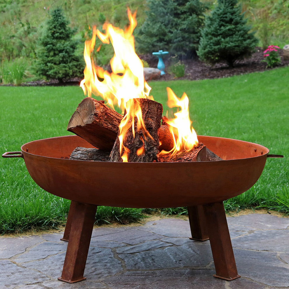 Sunnydaze Outdoor Large Rustic Cast Iron Wood-Burning Fire Pit Bowl, 34"