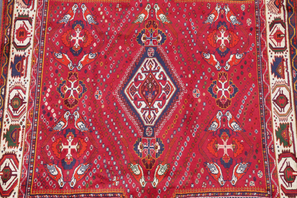 Consigned, Persian Medallion Hand Made Oriental Vintage Area Rug, Red, 6 X 9 Ft.