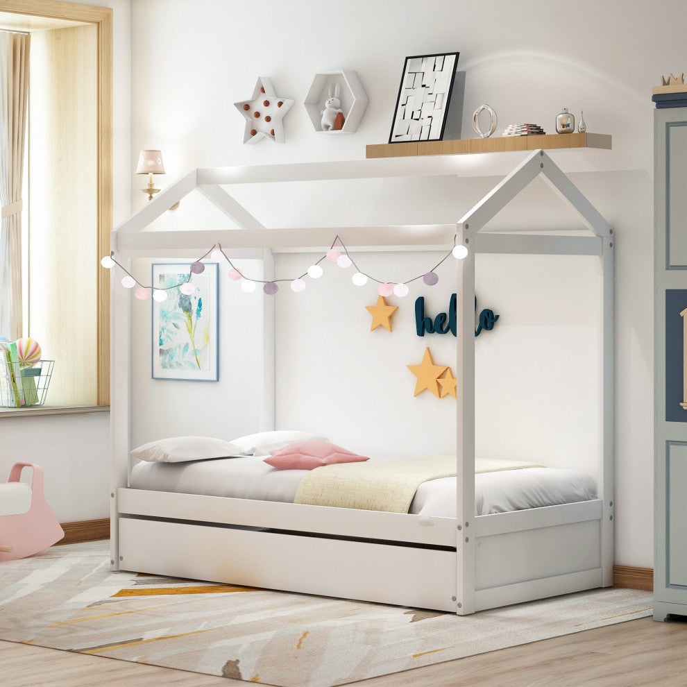 Gewnee House Bed with Trundle, can be Decorated in White