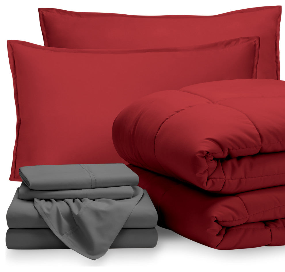 Bare Home 8-Piece Bed-in-a-Bag Split Sizes, Red, Gray, Split Queen