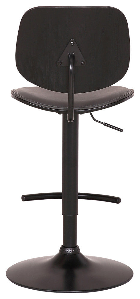 Nancy Adjustable Gray Faux Leather Swivel Barstool In Black Powder Coated Finish