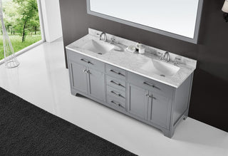 72" Double Sink Bathroom Vanity With Carrara Marble Top