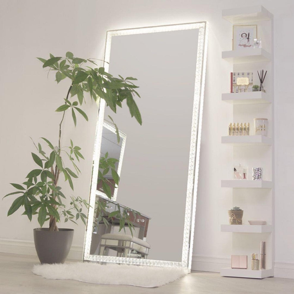 Diamond Collection Radiant Premium Illuminated Crystal Floor Mirror