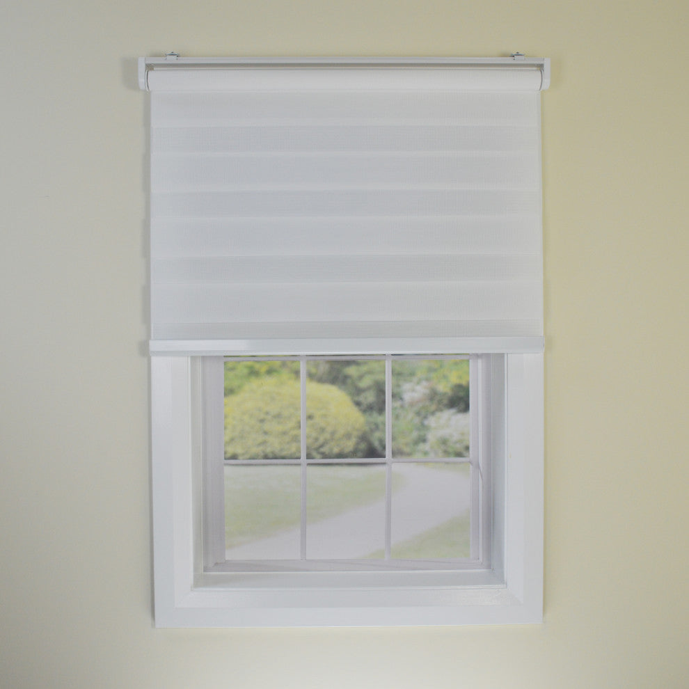 Versailles'' Cordless Zebra Slimline Privacy Shade, Eggshell, 27"x72"