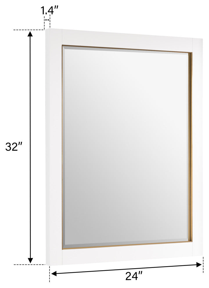 Solid Wood Beleved Edge Rectangular Framed Bathroom Wall Vanity Mirror, White, 24"?x32"