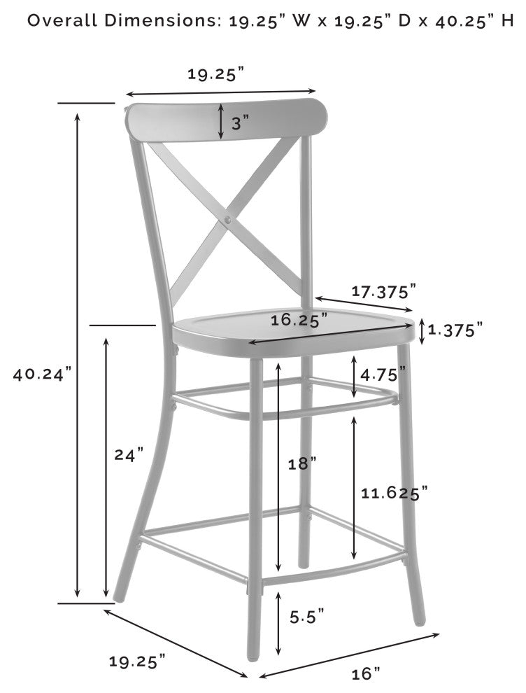 Camille 2-Piece Counter Stool Set, Matte Black 2 Stools