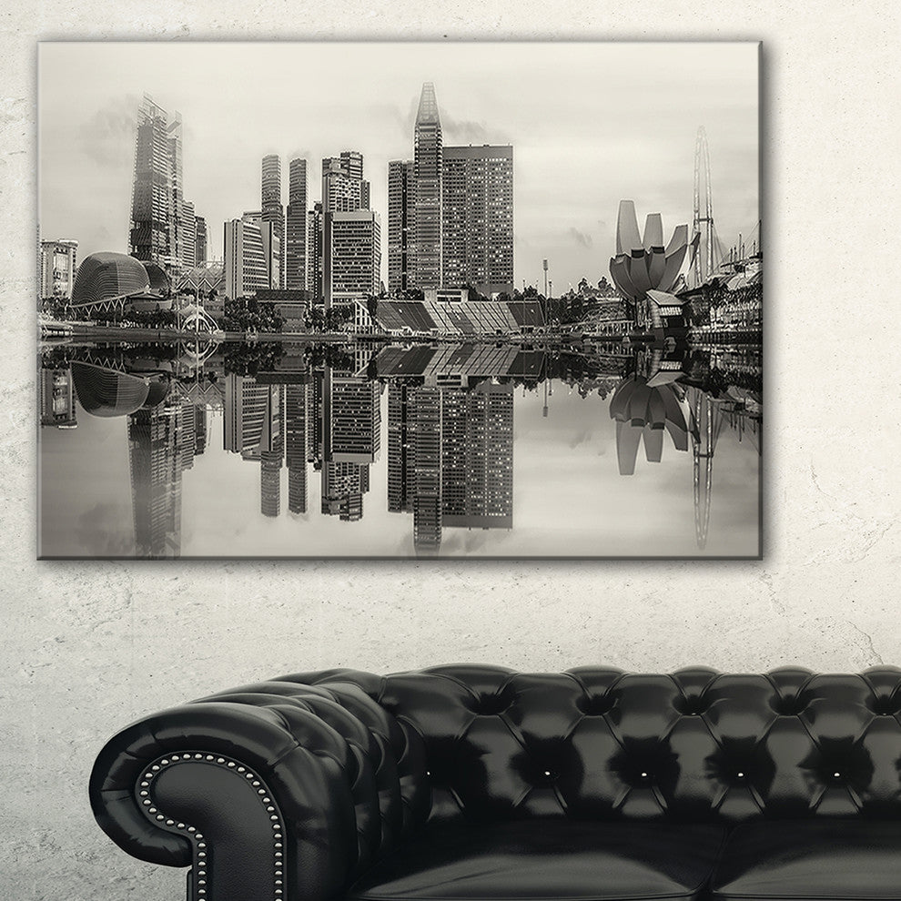 "Singapore Skyline View Panorama" Cityscape Artwork Canvas, 1 Panel, 60"x28"