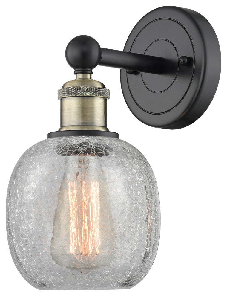 Edison Belfast 1-Light 6" Sconce, Black Antique Brass, Clear Crackle