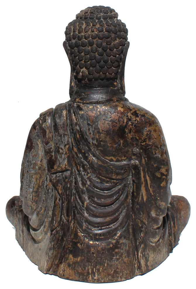 Chinese Golden Brown Glazed Buddha Gautama Amitabha Wood Statue Hws384