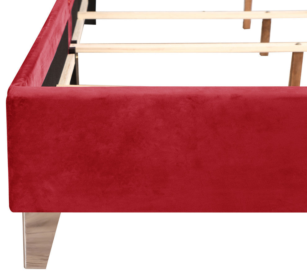 Julie Tufted Upholstered Low Profile King Panel Bed, Cherry