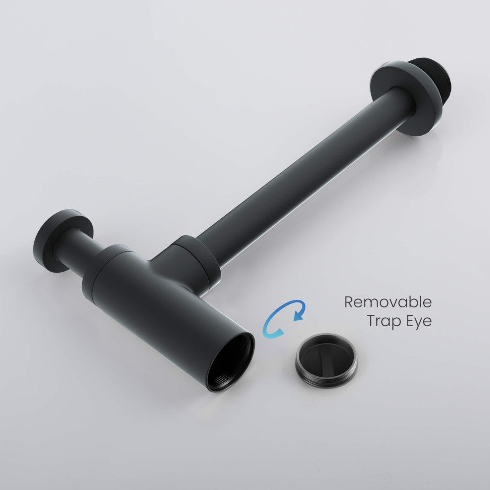 Kibi Bathroom Sink Decorative Round Bottle Trap, Matte Black