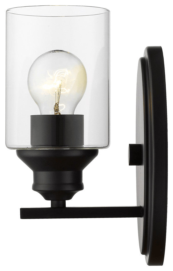 One Light Matte Black Wall Light with Clear Glass Shade