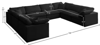 Plush Velvet / Down Standard Comfort 8-Piece U-Shaped Modular Sectional, Black
