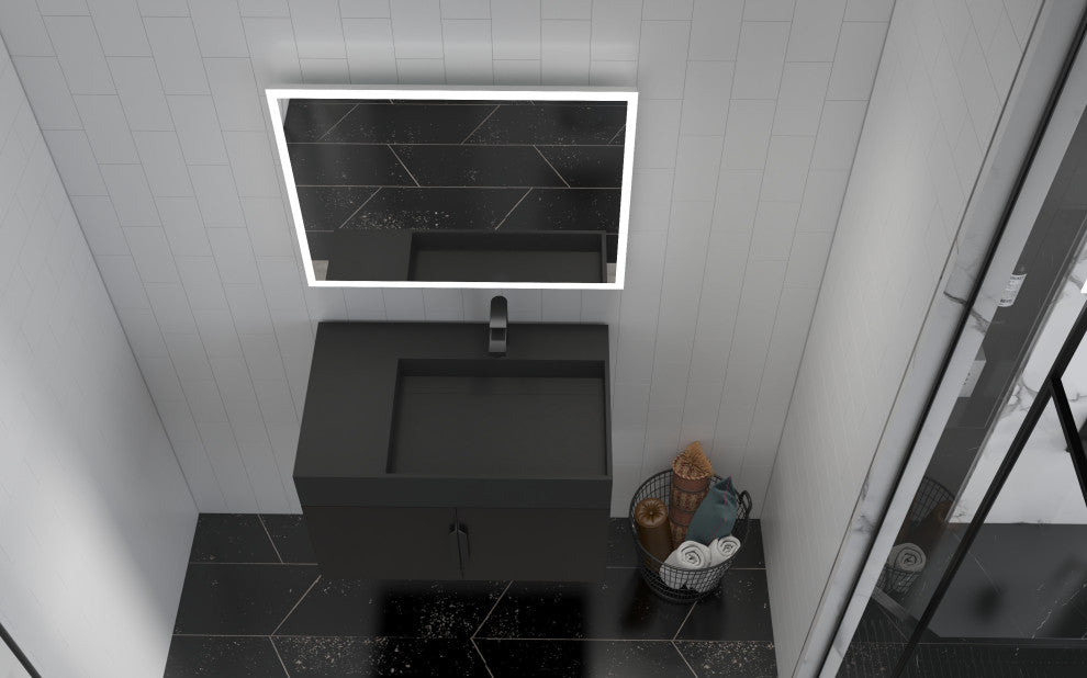 CastelloUSA Amazon 30" Right Wall Mounted Bathroom Vanity Set, Black, Black Top, Black Handles