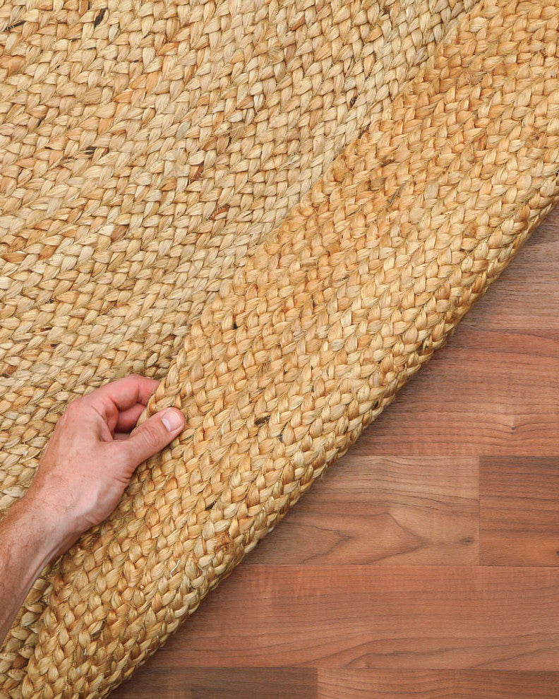 Elsinore Hand-Braided Natural jute Round Contemporary Area Rug, 5' X 5'
