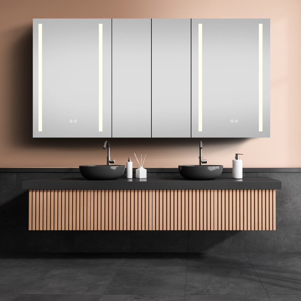 60"x30" Surface Mount Frameless Aluminum LED Medicine Cabinet With Anti-Fogger
