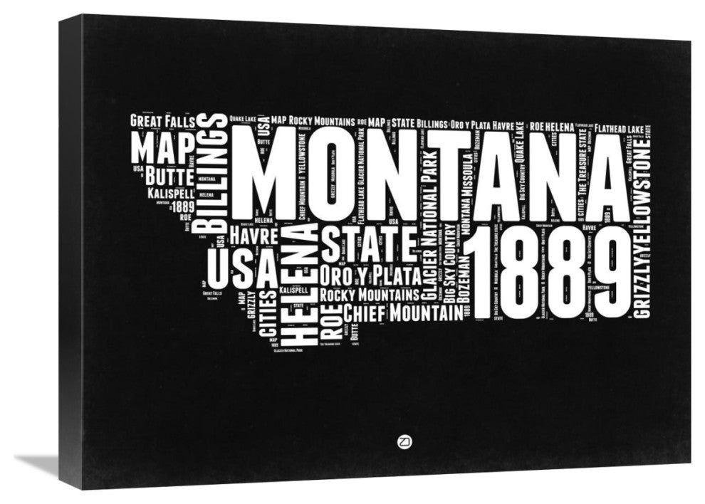 "Montana Black and White Map" Fine Art Print