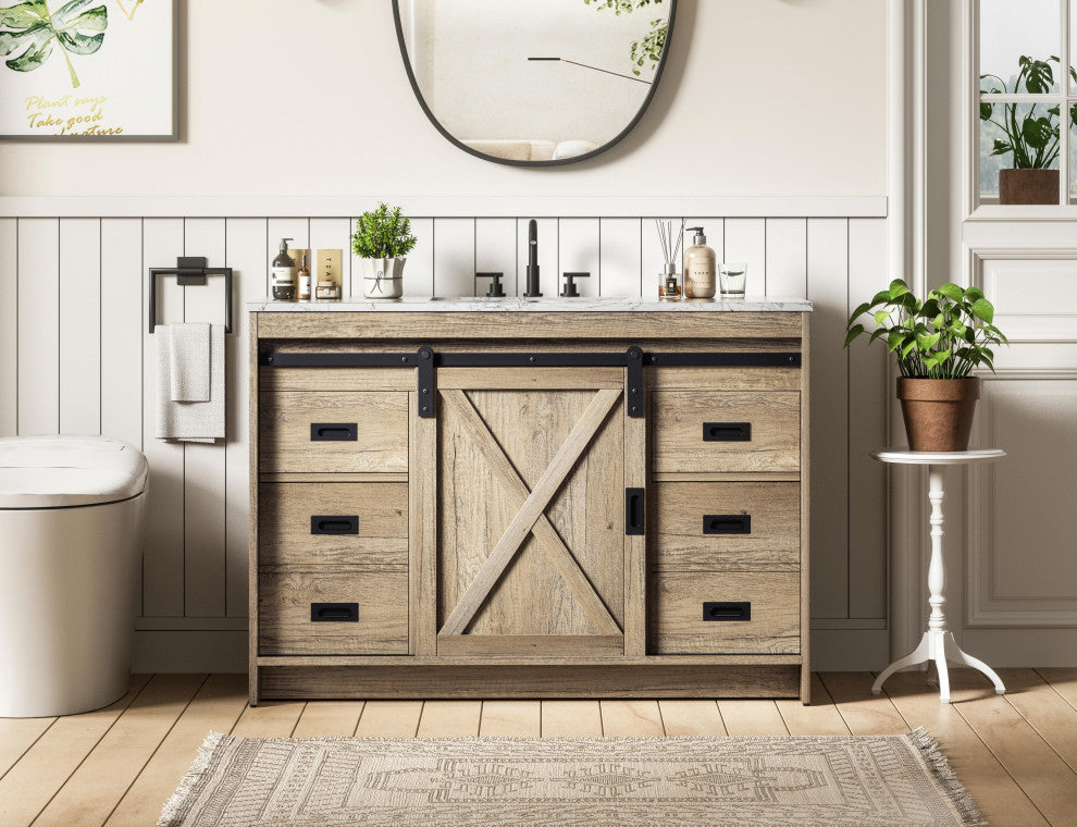 Home Living 48" Single Bathroom Vanity, Natural Oak