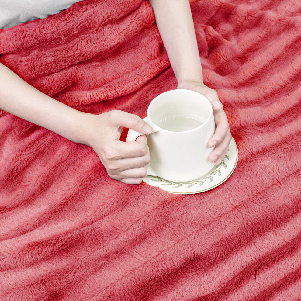 Derby Jumbo Over-Sized Double Sided Faux Fur Throw Blanket, Spice Coral, 60"x80"