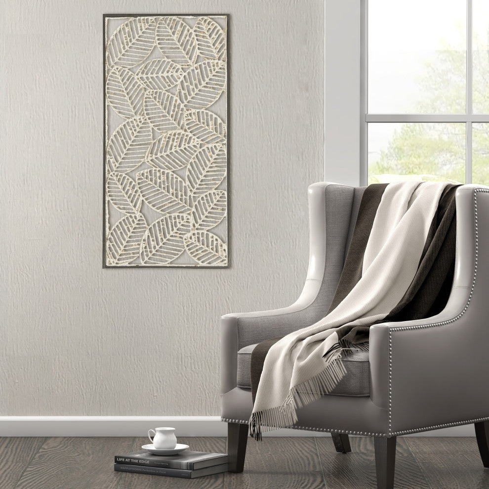 Madison Park Paper Cloaked Leaves Metal Framed Decor Panel