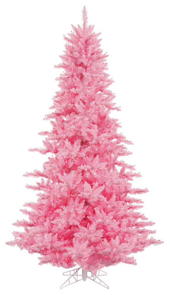 Vickerman Pink Fir Artificial Christmas Tree, Pink Led, 3'