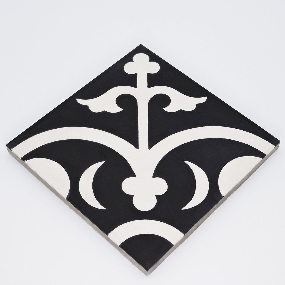 Nador Handmade Cement Tile, Black/White, Sample