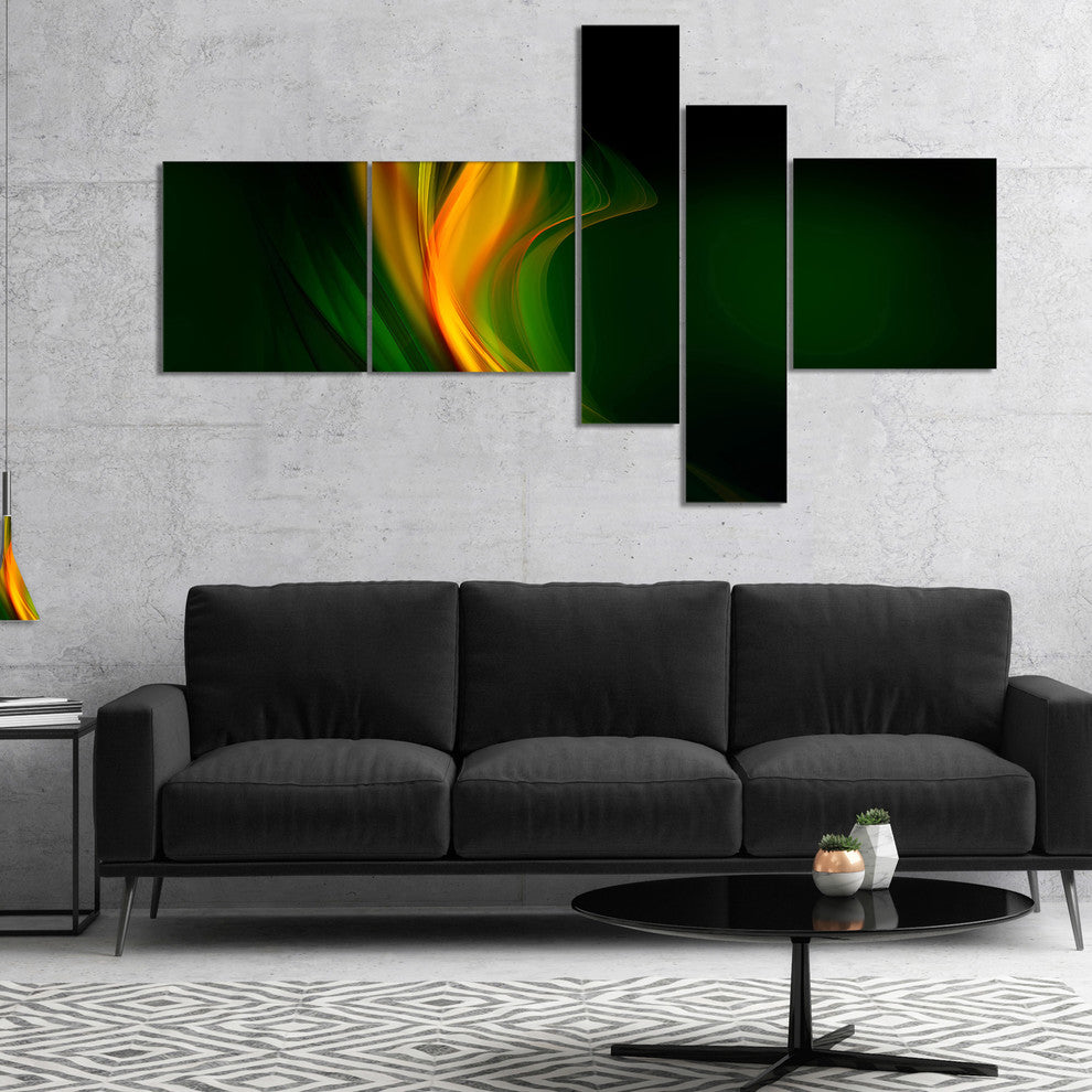 Green Gold Upright Waves, Abstract Canvas art print, 60"x32", 5 panels