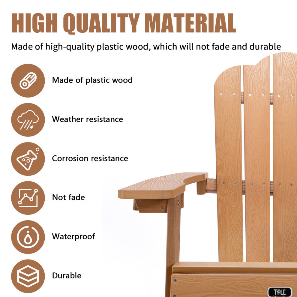 All-Weather Fading Resistant Plastic Wood Outdoor Brown Chair With Cup Holder