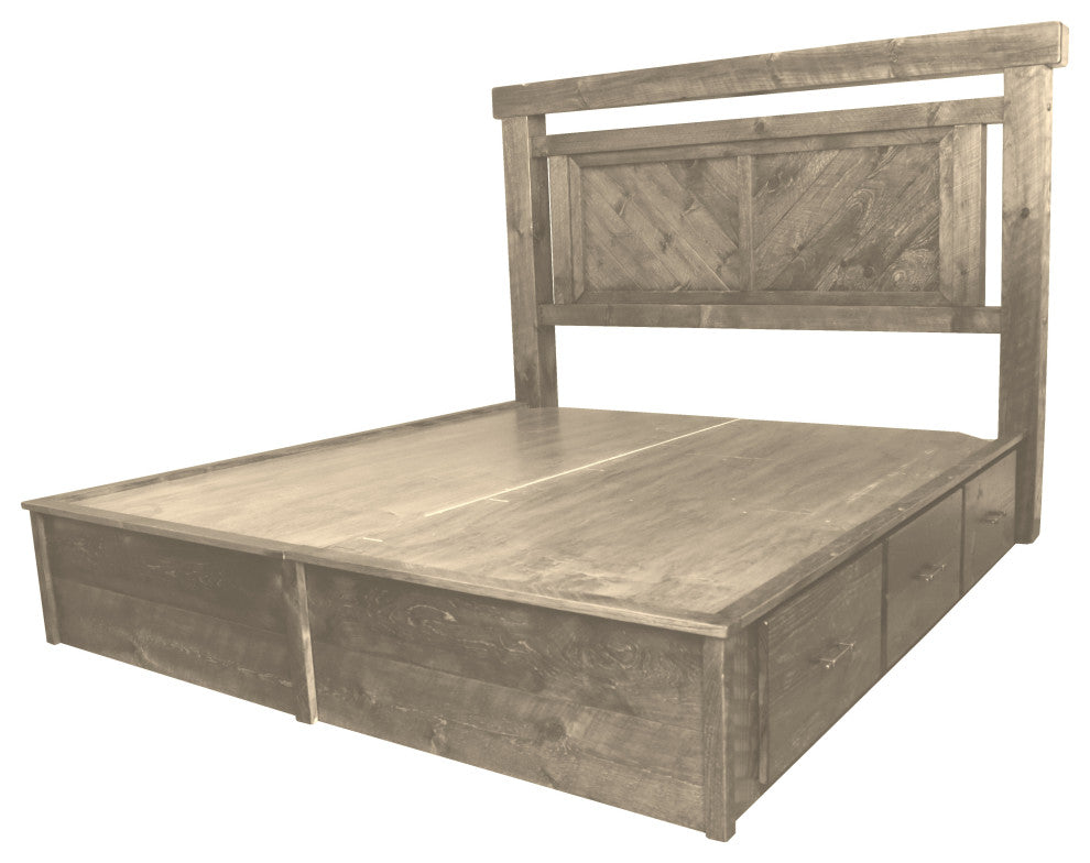 Barnwood Style Timber Peg Panel Platform Bed, Frost, Full