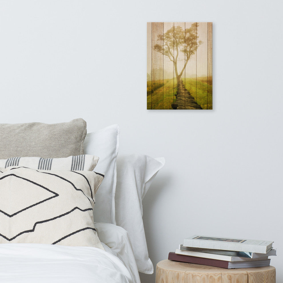 Faux Wood Calming Morning Landscape Photo Canvas Prints, 12" X 16"
