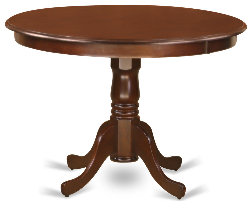 3Pc Kitchen Set, 1 Pedestal Table, 2 Brown Upholstered Chairs, Mahogany Finish