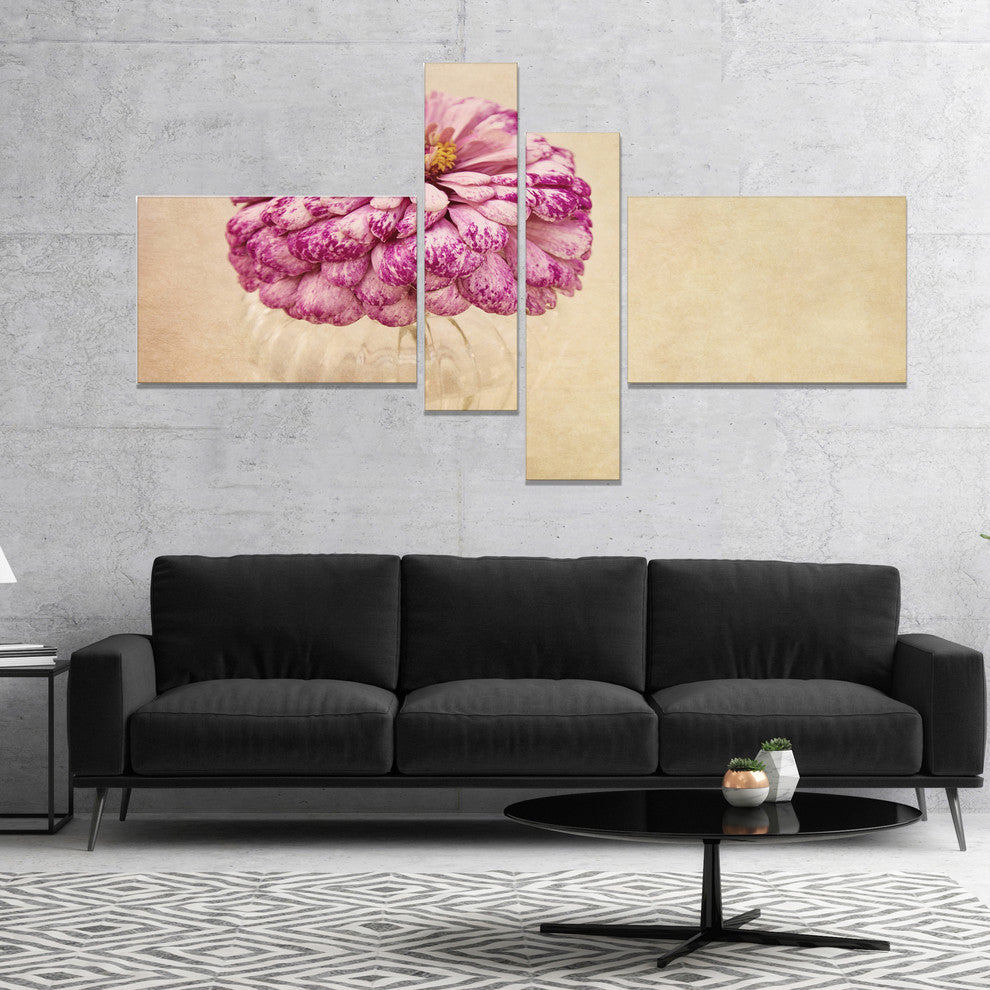 Pink Flower in Vase Watercolor, Floral Canvas Art Print, 60"x32", 4 panels