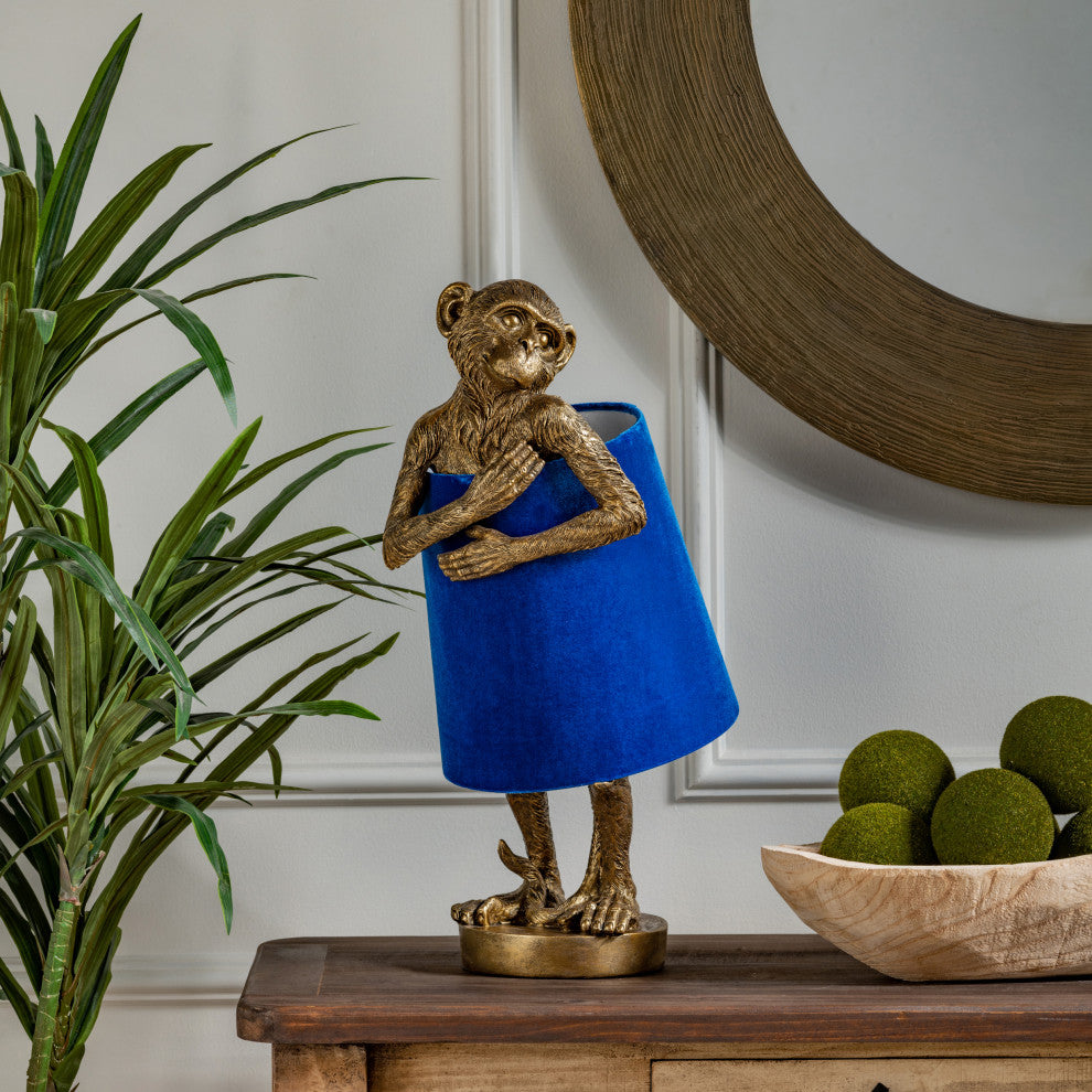 Chester Gold Monkey With Blue Velvet Shade