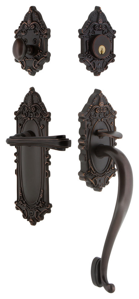 Victorian Plate S Grip Entry Set Fleur Lever, Timeless Bronze, 2-3/4", Right