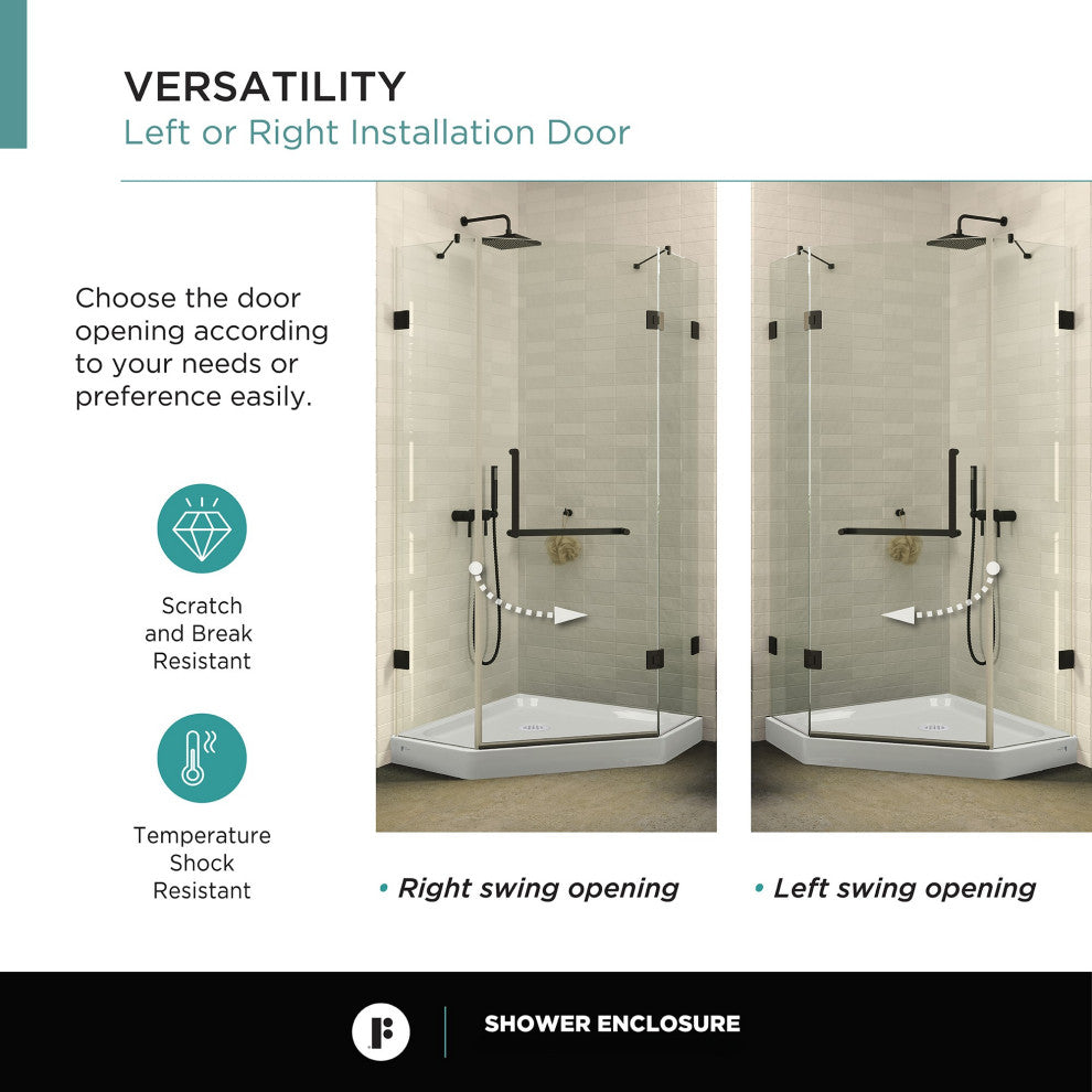 Shower Enclosure Neo Angle Frameless Tempered Glass, Black, 40" X 40"
