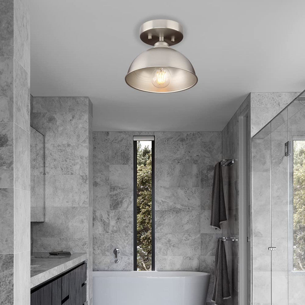 Industrial Semi Flush Mount Ceiling Light Bowl Metal Ceiling Lamp With Silver