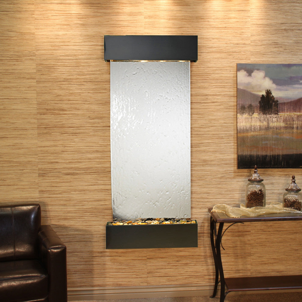 Inspiration Falls Water Fountain, Silver Mirror, Blackened Copper, Square