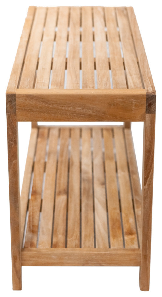 Nordic Style Natural Teak Spa Bench with Shelf, 35"