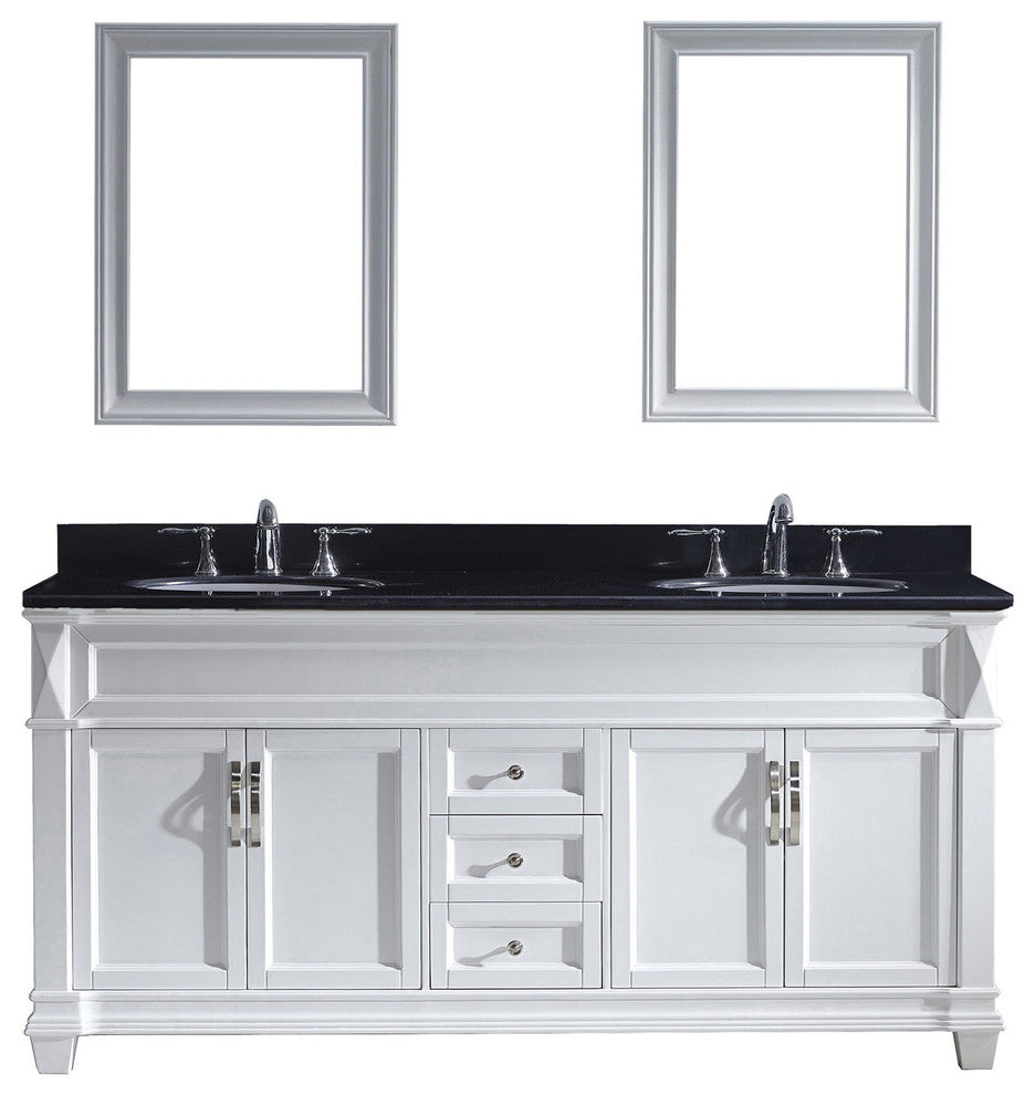 Virtu Victoria 72" Double Bathroom Vanity, White With Faucet and Mirrors