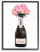 Champagne Bottle Pink Flowers Watercolor Oversized Framed Giclee Art, 16"x20"