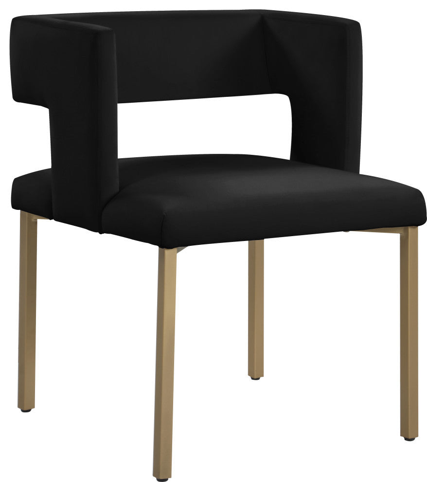 The Caleb Dining Chair, Black and Brushed Gold, Velvet and Iron, Set of 2