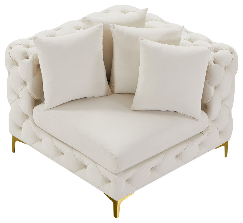 Tremblay Velvet Upholstered Corner Chair, Cream