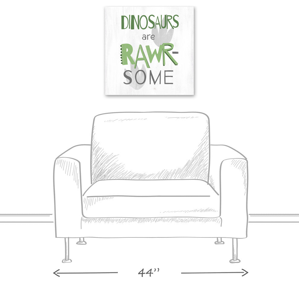 Dinosaurs Are Awesome Green 20x20 Canvas Wall Art
