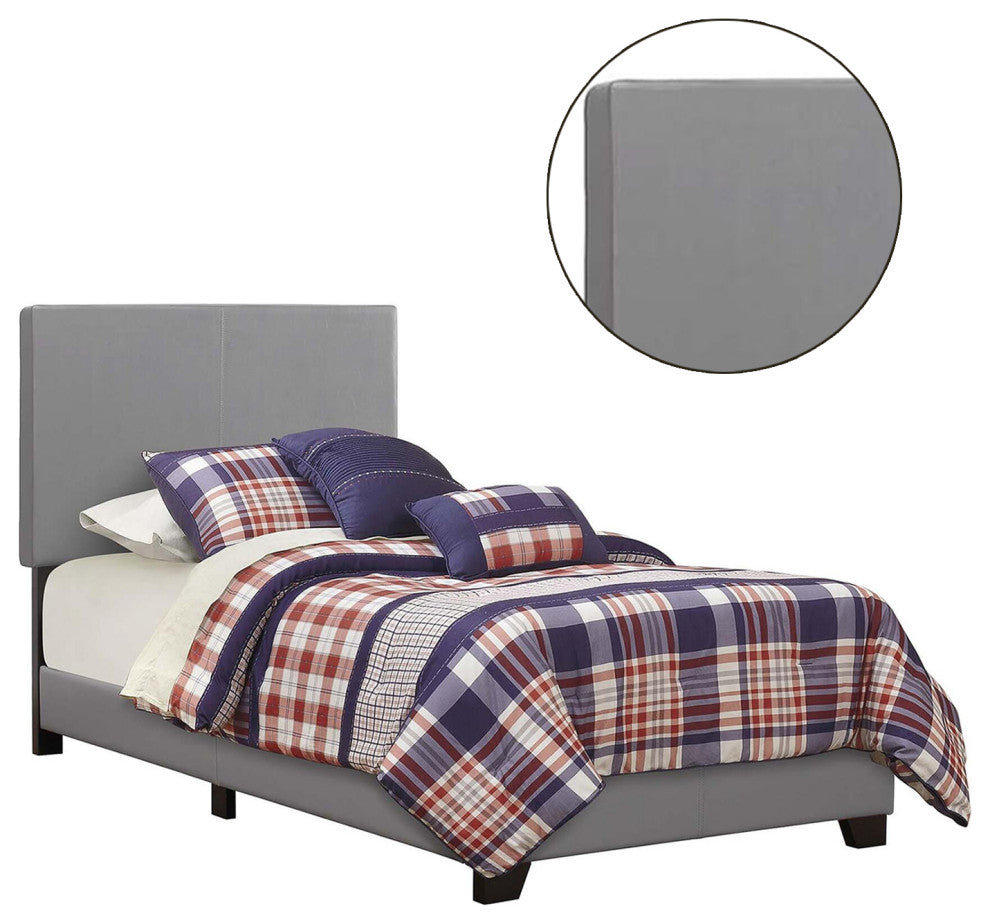 Leatherette Upholstered Bed, Twin Size, Gray