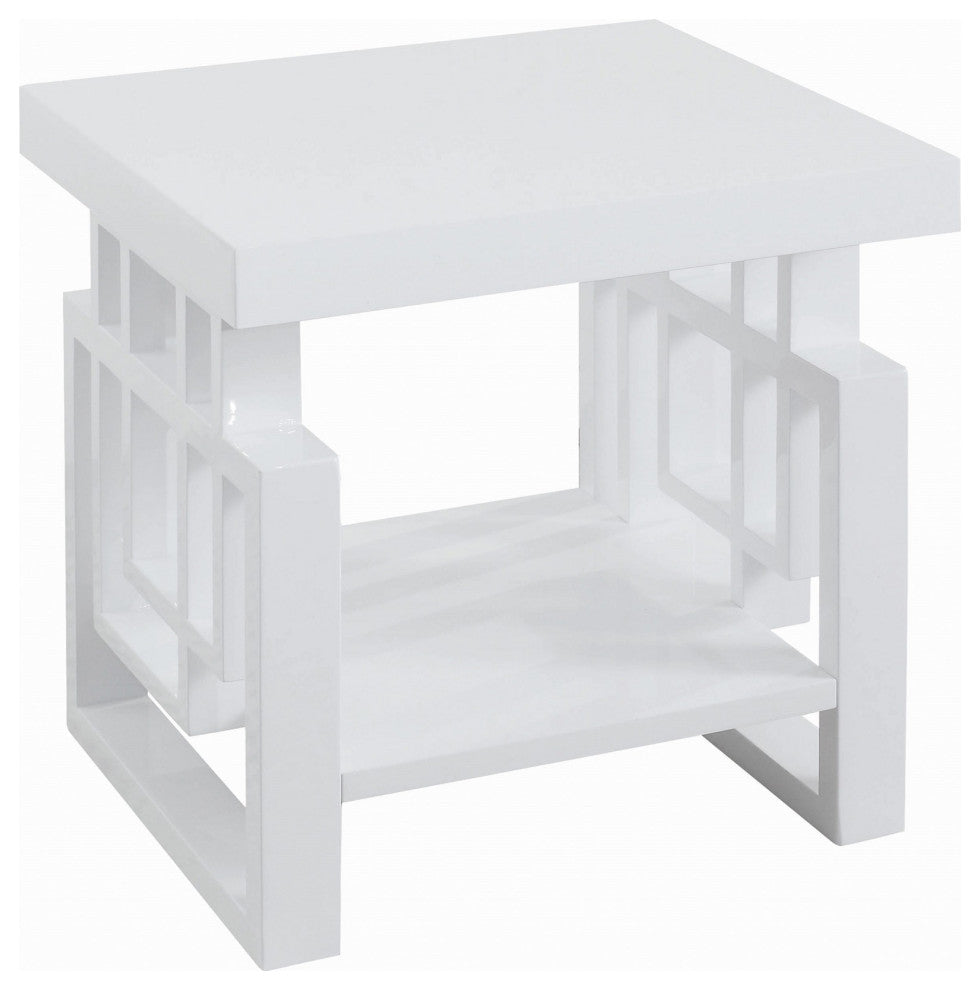 Rectangular End Table with Shelf, White